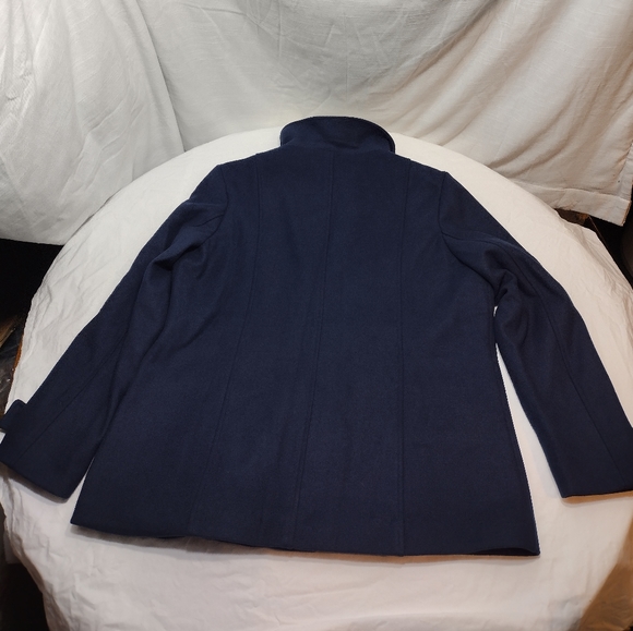 Haute Edition Navy Blue Wool Blend Peacoat With Oversized Scarf - Picture 4 of 12